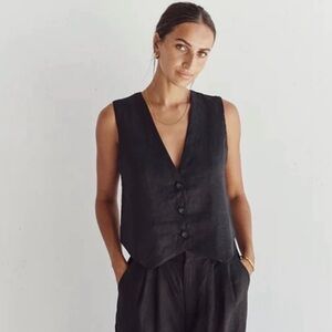 NEW DISSH Banks Linen Vest Black Size 4